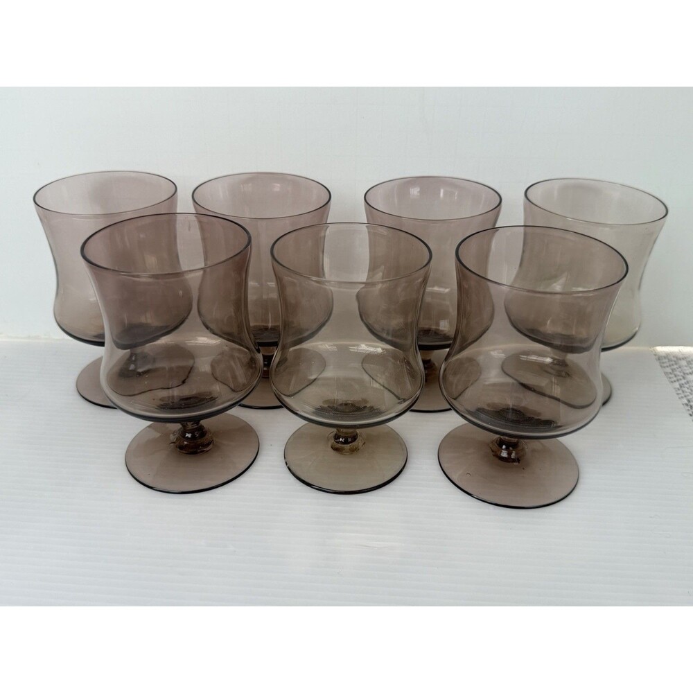 7 Libbey Tawny Accent On The Rocks Glasses Set Vintage Brown Retro Stemware MCM